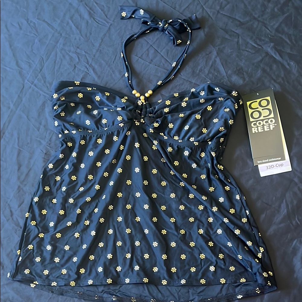 NWT Coco Reef Black w/ Gold Bikini Top